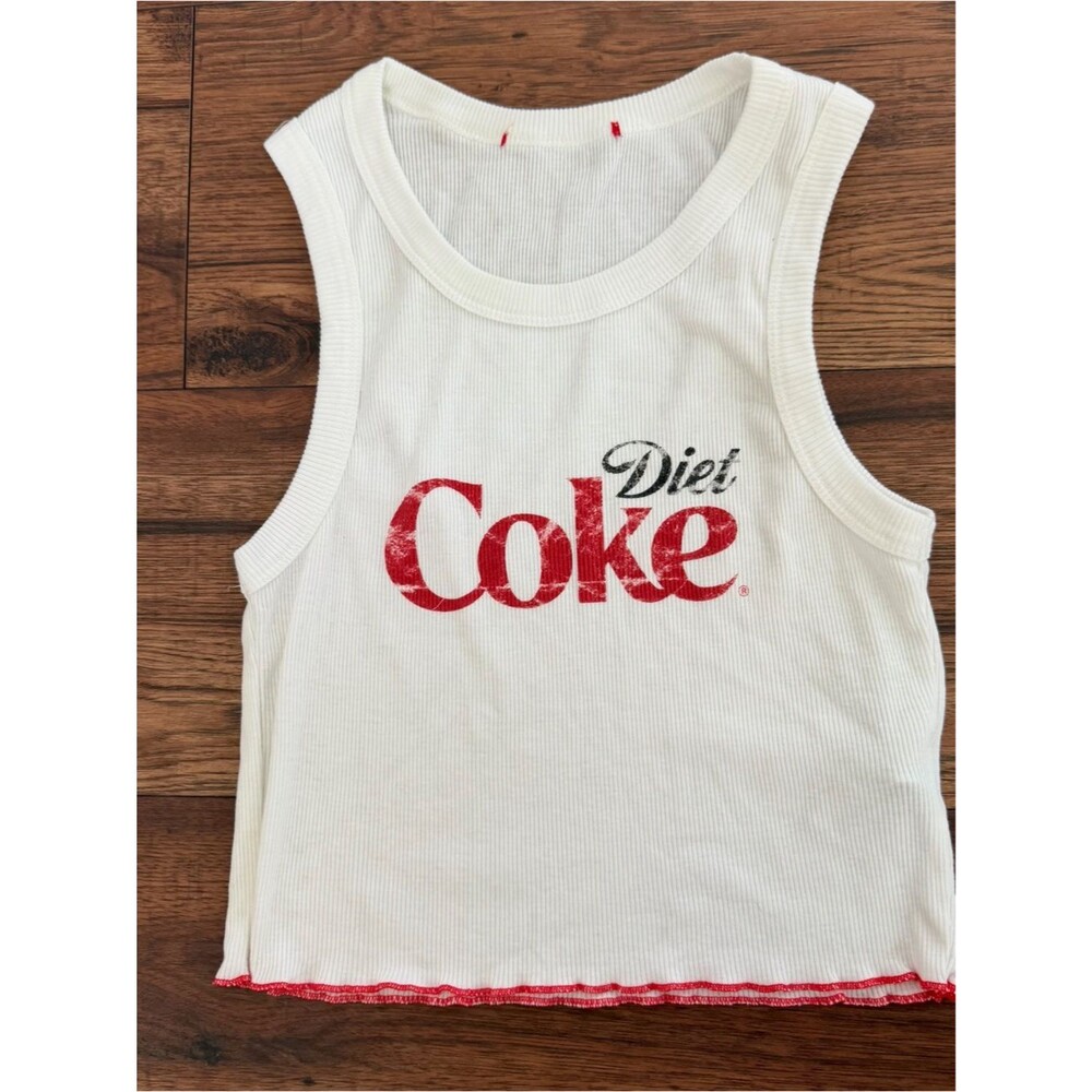 Forever 21 White Ribbed Crop Tank Top with Red Diet Coke Logo